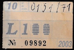 Monthly Bus Ticket, Portugal - Outubro 2003 / L1 - Transportes Colectivos Da Região De Lisboa - Europa