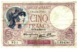 Billet > France > 5 Francs  TS.14=9=1939.TS.  >  Y.62434 - 5 F 1917-1940 ''Violet''