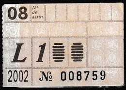 Monthly Bus Ticket, Portugal - Agosto 2002 / L1 - Transportes Colectivos Da Região De Lisboa - Europa