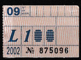 Monthly Bus Ticket, Portugal - Setembro 2002 / L1 - Transportes Colectivos Da Região De Lisboa - Europa