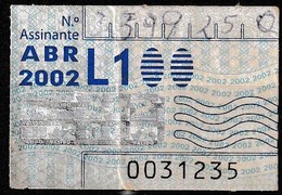 RARE _ Monthly Bus Ticket, Portugal - Abril 2002 / L1 - Transportes Colectivos Da Região De Lisboa - Europa