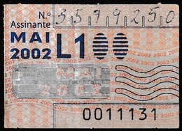 RARE _ Monthly Bus Ticket, Portugal - Maio 2002 / L1 - Transportes Colectivos Da Região De Lisboa - Europa