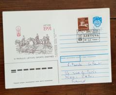 LITUANIE Chevaux, Cheval, Hippisme, Equitation, Cross. Entier Postal émis En 1991 Ayant Circulé. Cachet 1991 - Hippisme