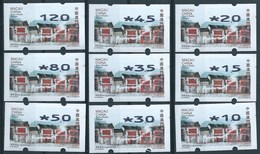 MACAU 2016 ATM LABELS STREETS AND ALLEYS NAGLER MACHINE SET OF 9 - BLUE INK - Distributori