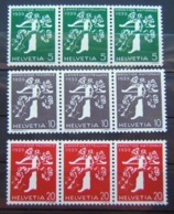 Schweiz Suisse 1939: 3er-Streifen Landi-EXPO-Rollenmarken Zu Z25c-Z27c Mi W12+W18+W24 ** Postfrisch MNH (Zu CHF 56.00) - Coil Stamps