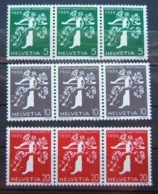 Schweiz Suisse 1939: 3er-Streifen Landi-EXPO-Rollenmarken Zu Z25c-Z27c Mi W12+W18+W24 ** Postfrisch MNH (Zu CHF 56.00) - Rouleaux