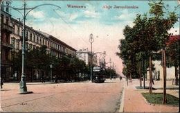 ! Alte Ansichtskarte Warschau, Warszawa, Aleje Jerozolimskie, Tram, Straßenbahn,  1913, Polen - Poland