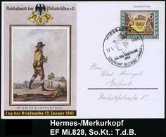 GRIECHISCHE & RÖMISCHE MYTHOLOGIE : WIESBADEN/ TAG DER BRIEFMARKE/ GDS 1943 (10.1.) SSt = Merkur-Kopf Auf Passender EF 6 - Mythology