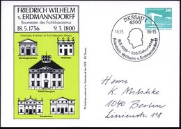 ARCHITEKTUR / ARCHITEKTEN / BAUSTILE : 4500 DESSAU 1/ 250.Geburtstag/ F.Wilh.v.Erdmannsdorff 1986 (18.5.) SSt = Kopf Von - Autres & Non Classés