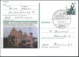 BURGEN / SCHLÖSSER / FESTUNGEN : 8857 WERTINGEN/ Schmuckes Schwabenstädtchen 1989 (1.12.) HWSt = Ort Mit Schloß Auf Orts - Schlösser U. Burgen