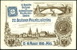 BRÜCKEN : KIEL/ XXII./ DT./ PHILATELISTENTAG/ ** 1910 (12.8.) Seltener FaSSt (je 4 Striche) Glasklar Auf PP 5 Pf. German - Brücken