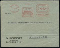 BRÜCKEN : SAARBRÜCKEN 1/ P SCH A/ SEIBERT/ STAHLBAU/ B.SEIBERT GMBH 1934 (9.1.) Seltener AFS-Typ Bogenrechteck "SAARGEBI - Brücken