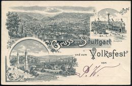 BRÜCKEN : STUTTGART P.A. I/ °(4)° 1895 (31.12.) 1K Auf PP 3 Pf. Ziffer, Braun: Gruss Aus Stuttgart U. Vom Volksfest = Kö - Bridges