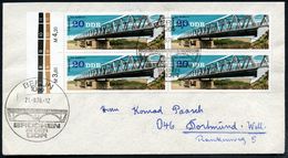 BRÜCKEN : D.D.R. 1976 (21.9.) 20 Pf. "Elbe-Eisenbahn-Brücke Roßlau", Reine MeF: Rand-4er-Block M. Farb-Nrn. + ET-SSt: 10 - Brücken
