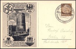 TÜRME : NEUSTADT (OBERSCHL)/ Briefmarkenschau.. 1938 (10.4.) SSt (NSV-Logo) Auf PP 3 Pf. Hindeburg , Braun: Burgfried De - Monuments