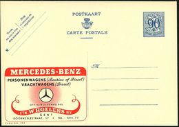 MERCEDES-BENZ  / DAIMLER BENZ : BELGIEN 1951 90 C. Reklame-P., Blau: MERCEDES-BENZ/ PERSONENWAGENS../ VRACHTWAGENS.. (MB - Voitures