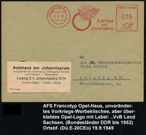 OPEL / GENERAL MOTORS : (10b) LEIPZIG C1/ OPEL/ Autohaus/ Am/ Johannisplatz 1949 (19.9.) AFS = Opel-Haus Mit Tankstelle  - Voitures