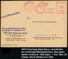 OPEL / GENERAL MOTORS : (10b) LEIPZIG C1/ OPEL/ Autohaus/ Am/ Johannisplatz 1954 (6.4.) AFS = Opel-haus Mit Tankstelle + - Automobili