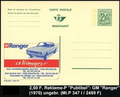 OPEL / GENERAL MOTORS : BELGIEN 1970 2,50 F. Reklame-P, Oliv: GM Ranger.. (Ranger-Coupé) Ungebr., (Mi.P 347 I / 2489) - Cars
