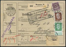 AUTOMOBIL-HERSTELLER DEUTSCHLAND : BREMEN/ *11b 1929 (20.12.) 1K-Brücke Auf 155 Pf.-Frankatur + Selbstbucher-Paketzettel - Auto's