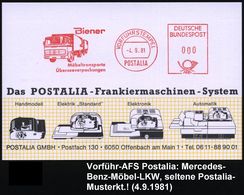 LASTKRAFTWAGEN / LKW : B.R.D. 1981 (4.9.) AFS.: VORFÜHRSTEMPEL/POSTALIA/Biener/Möbeltransport.. = LKW-Koffer-LKW-Zug, Se - Vrachtwagens