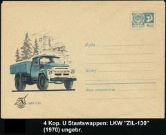 LASTKRAFTWAGEN / LKW : UdSSR 1970 4 Kop. U Staatswappen, Blau: Pritschen-LKW ZIL-130 , Ungebr. - Trucks