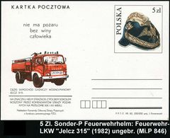 SPEZIAL-KFZ / BAU-KFZ / KRAN-KFZ : POLEN 1982/86 2 Verschiedene Sonder-P. 5 Zl.: Feuerwehr-Geräte-LKW U. Leiter-LKW , Je - Trucks