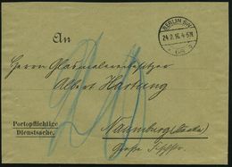 I. WELTKRIEG 1914 - 18 (siehe Auch: FELDPOST) : BERLIN SW/ *68a 1916 (24.2.) 1K-Brücke + Hs. Blau "20" Rpf., Dienst-Bf.: - WO1