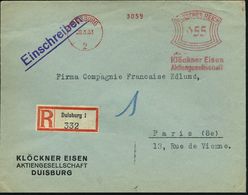 RÜSTUNGSINDUSTRIE  / MUNITION : DUISBURG/ 2/ Klöckner Eisen/ AG 1933 (15.9.) AFS 055 Pf. + RZ: Duisburg 1 , Firmen-Bf.:  - Autres & Non Classés
