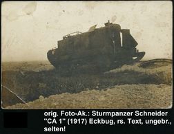 GEPANZERTE KRAFTFAHRZEUGE / PANZER : DEUTSCHES REICH /  FRANKREICH 1917 (12.10.) S/w.-Foto-Ak.: Abgeschossener Französ.  - Autres (Terre)