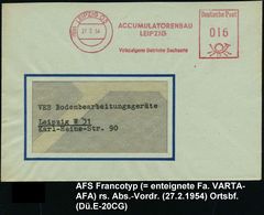 AUTOZUBEHÖR / KRAFTFAHRZEUGZUBEHÖR : (10 B) LEIPZIG O5/ ACCUMULATORENBAU/ LEIPZIG.. 1954 (27.2.) AFS , Rs. Abs.-Vordruck - Auto's
