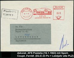 REIFEN & RÄDER : (22c) KÖLN 10/ REIFEN REIF.. 1963 (16.1.) Dekorat. AFS = Sportwagen , Fern-Bf. Klar!  (Dü.E-23B) - Autos