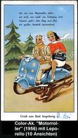 MOTORRAD & ZUBEHÖR : (24a) Grabau/ über Bad Segeberg 1956 (5.6.) Viol. Ra.2 = PSt.II Auf Color-Leporello-Motorroller-Ak. - Motorfietsen