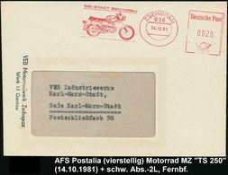 MOTORRAD & ZUBEHÖR : 936 ZSCHOPAU/ MZ-STADT ZSCHOPAU 1981 (14.10.) AFS Postalia, Vierstellig! = Motorrad Typ "MZ" , Abs. - Motorbikes