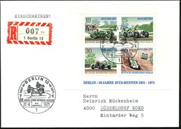 MOTORRAD & ZUBEHÖR : BERLIN 1971 (27.8.) SSt.: 1 BERLIN 12/50 JAHRE AVUS-RENNEN.. = Renn-Motorrad Mit Seitenwagen 2x Auf - Motorräder