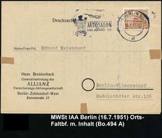 AUTO-, MOTORRAD-AUSSTELLUNGEN : (1) BERLIN SW 11/ Al/ INTERNAT./ AUTOSALON.. 1951 (Juli) MWSt = Bär Mit Flaggentuch Enth - Voitures