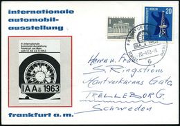 AUTO-, MOTORRAD-AUSSTELLUNGEN : 6 FRANKFURT AM MAIN 1/ IAA 1963.. 1963 (20.9.) SSt = Sportreifen U. IAA-Nrn.-Schild , Mo - Auto's