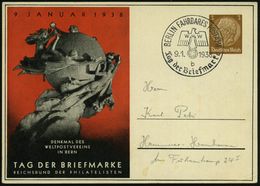 FAHRBARE & MOBILE POSTÄMTER : BERLIN FAHRBARES POSTAMT/ WHW/ B/ Tag Der Briefmarke 1938 (9.1.) SSt (WHW-Logo) Auf PP 3 P - Auto's