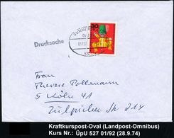 KRAFTKURSPOST : GUMMERSBACH/ ÜpU 527/ 01/ 02/ A/ KÖLN 1974 (23.9.) Oval-Steg = Überlandpost Mit UZ "02" , Klar Gest. Inl - Auto's