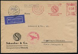 SPEDITION & FRACHT : CHEMNITZ 4/ Schenker & Co 1944 (21.7.) AFS 038 Pf. (oben Etw.undeutl.) + Roter Zensur-1K: OKW/b (=  - Auto's