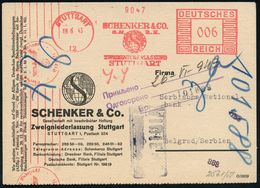 SPEDITION & FRACHT : STUTTGART/ 12/ SCHENKER & CO.. 1943 (19.8.) AFS 006 Pf. (Firmen-Logo: Globus) + Roter OKW-Band-Zens - Automobili