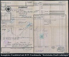 SPEDITION & FRACHT : Straßburg/ Els. 1915 (24.11.) 30 Pf. Gebührenmarke "Reichseisenb. In Elsaß-Lothr.", Grün Auf Kompl. - Autos