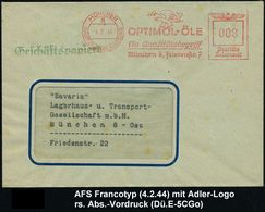 WERKSTATT / GARAGE / TANKSTELLE : MÜNCHEN/ 8/ HDB/ OPTIMOL-ÖLE/ Ein Qualitätsbegriff.. 1944 (4.2.) AFS = Adler-Logo , Rs - Automobili