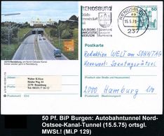 STRASSE / VERKEHRSWEGE / AUTOBAHN : 2370 Rensburg 1980 50 Pf. BiP Burgen, Blaugrün: Nord-Ostsee-Kanal, Autobahn-Tunnel ( - Automobili