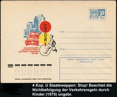 UNFALL / UNFALLVERHÜTUNG : UdSSR 1975 4 Kop U., Staatswappen , Ultram.: Beugt Dem Verkehrsregelbruch Durch Kinder Vor! ( - Accidents & Road Safety