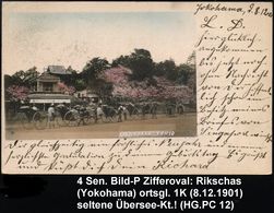 ALLGEM. VERKEHR- &  TRANSPORT-SYSTEME / TRANSPORT-GESCHICHTE : JAPAN 1901 (8.12.) Frühe PP 4 Sen, Oval, Viol.: Ueno Park - Autos