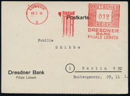 BANK / GELD : LÜBECK/ 1/ DB/ DRESDNER/ BANK.. 1946 (6.3.) AFS Mäanderrechteck "DEUTSCHES REICH" Unverändert Weiterverwen - Non Classés