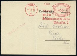 SPARKASSE / SPARBUCH : JENA/ 1/ Spare/ Bei Der/ Stadtsparkasse.. 1935 (1.2.) AFS , Firmen--Kt. über Scheck-Behandlung (D - Ohne Zuordnung
