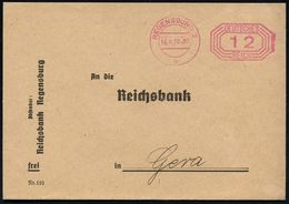 STAATSBANKEN / REICHSBANK / BUNDESBANK : REGENSBURG 2/ B/ DEUTSCHES/ REICH 1938 (14.6.) PFS 12 Pf. Achteck = Briefporto! - Unclassified