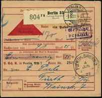 NUMISPHILATELIE / GELDSCHEINE / MÜNZEN : Berlin 33/ Rs/ National-Registrier-/ Kassen 1922 (3.6.) Selbstbucher-Paketzette - Ohne Zuordnung